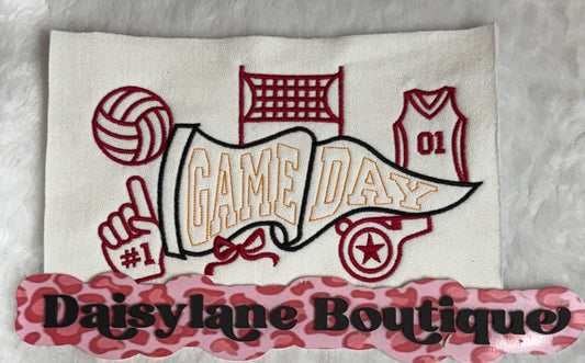 Volleyball Game Day Pennant Embroidery