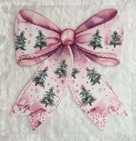 Pink bow with Christmas trees