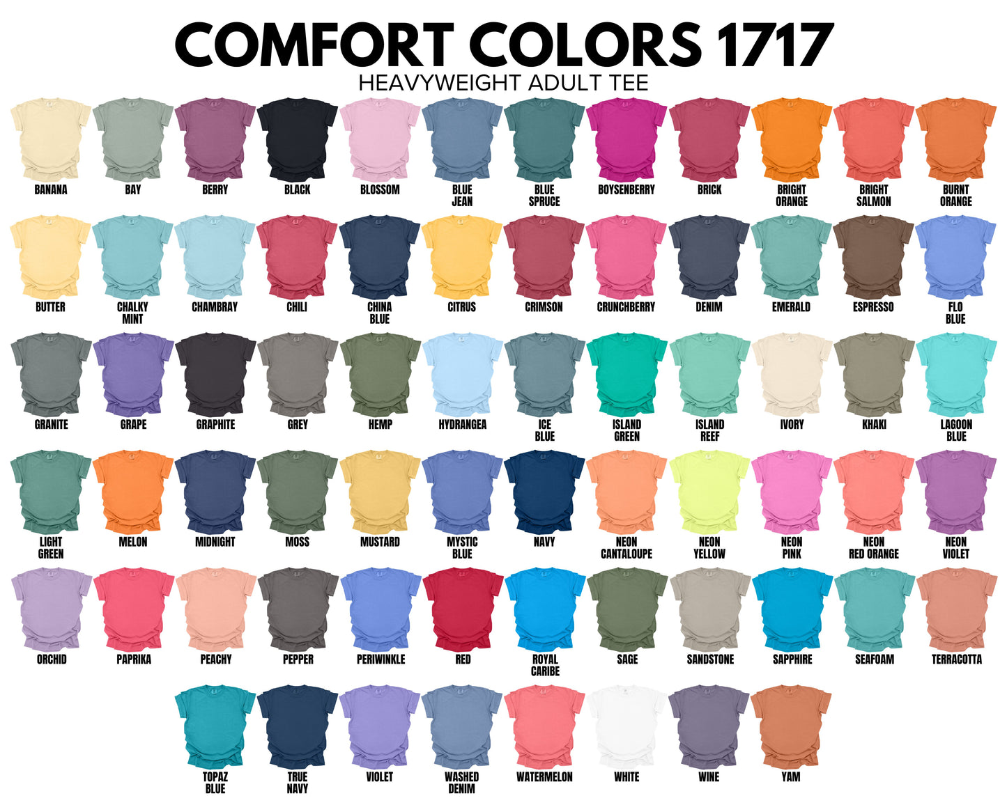 Comfort Colors 1717 T-Shirt Color Chart