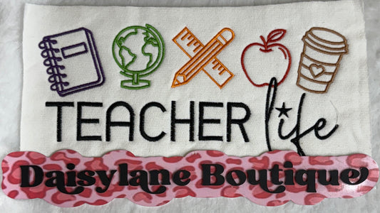 Teacher Life with icons Embroidery